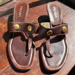 Prada kitten heel sandals with gold details